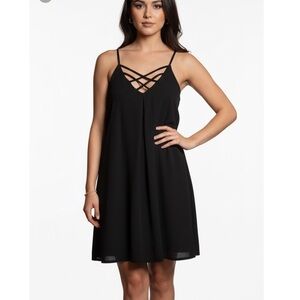 Monteau Black Sheath Dress with Crisscross Neckline Womens Size M